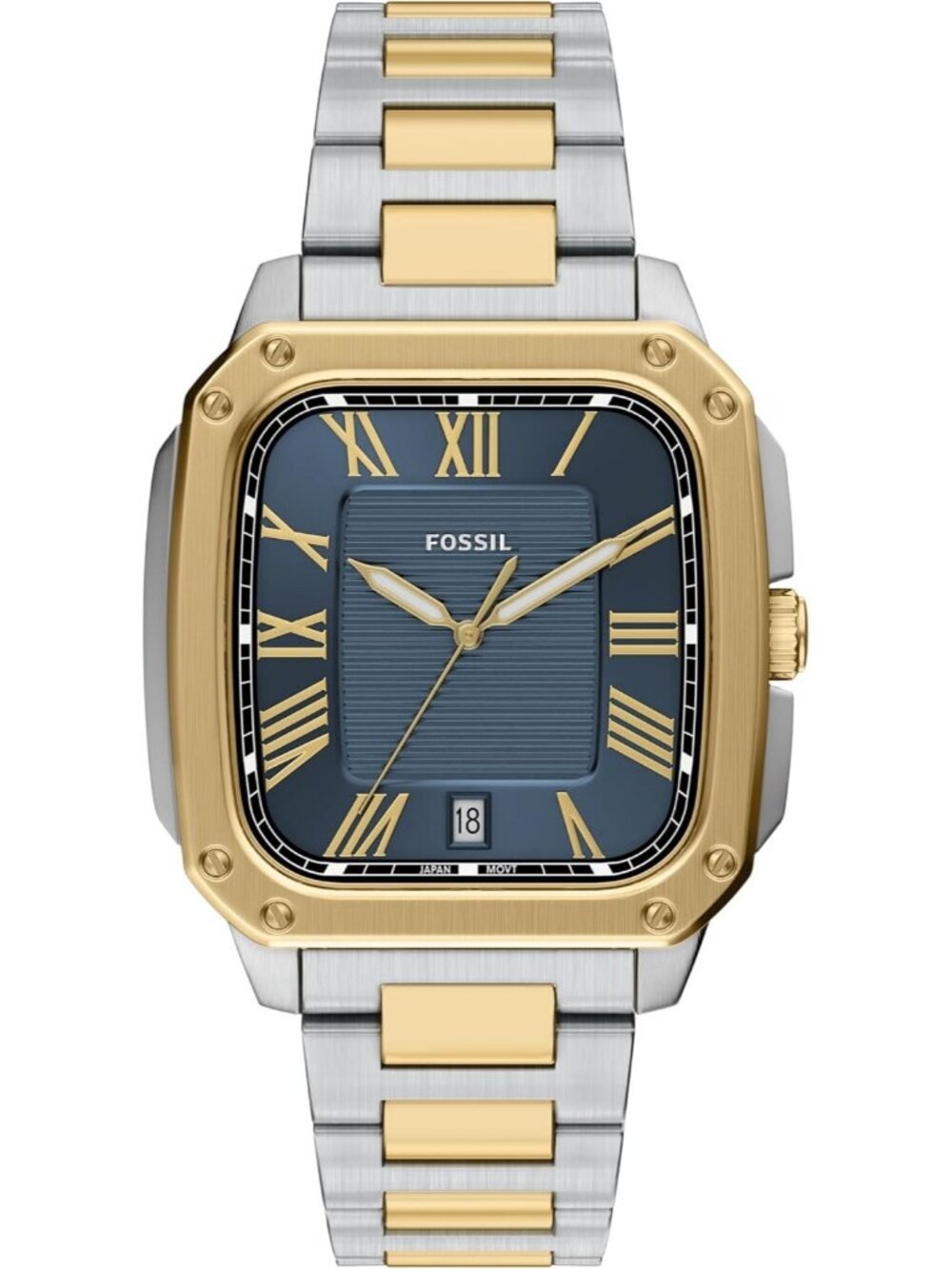 Men's Silver/Gold /Blue Crosby Three-Hand Date Stainless Steel Dress Wrist Watch